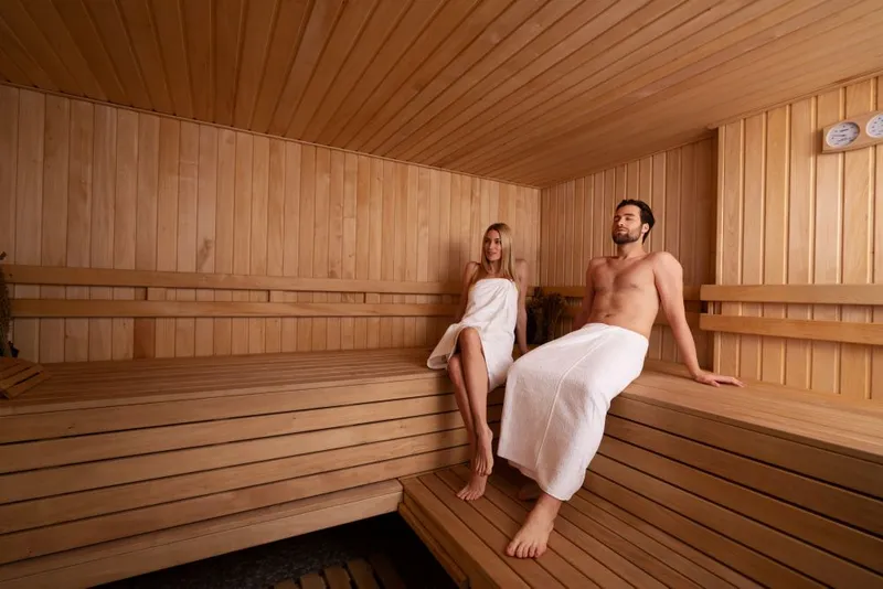Traditional wooden sauna interior